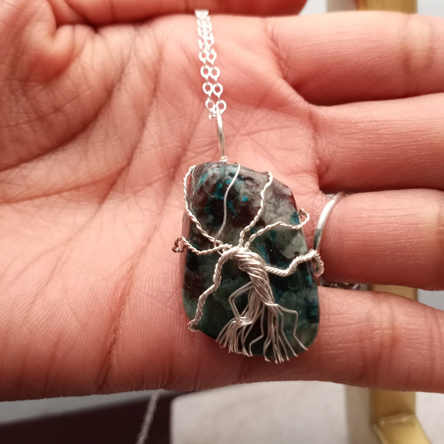 Chrysocolla Tree Of Life In Sterling Silver