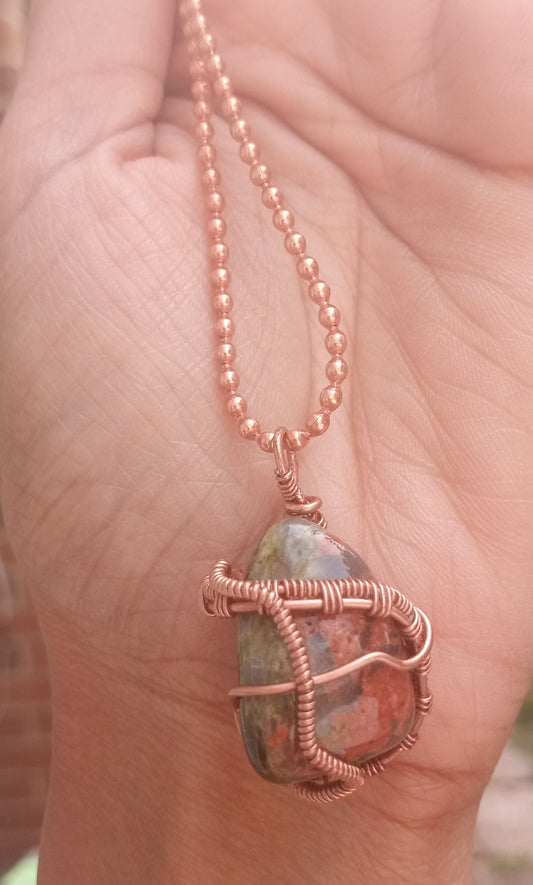 Unakite And Copper Necklace